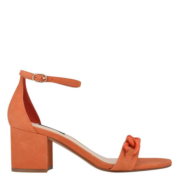 Nine West Kimba Ankle Strap Block Heel Orange Heeled Sandals | Ireland 31G84-9S28